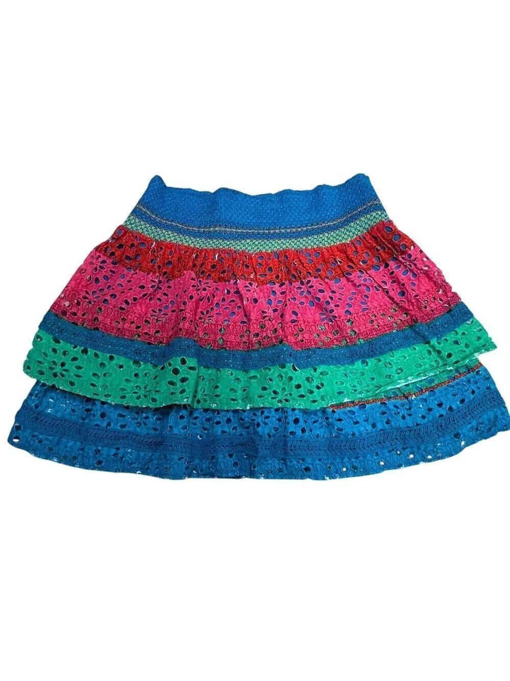 EUC Alice + Olivia Women's Multicolor Striped Mini Skirt Blue Size 12